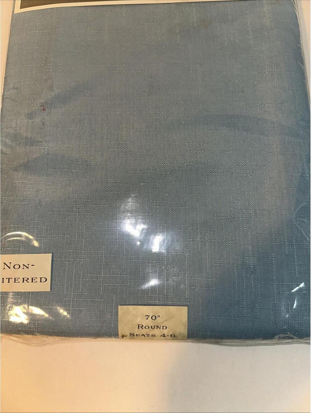 Linen Weave Blue Round 70” Tablecloth Seats 4-6 Classic Hemmed Design